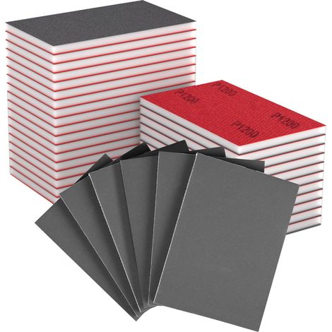 Éponge de Ponçage 32PCS, Bloc de Mousse Abrasive Flexible, Grains 1200, Tampons Abrasifs Lavables et Réutilisables pour Bois, Métal, Meubles, Mur (70x100mm) (1/5)