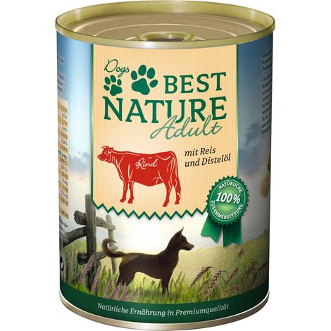 Best Nature Adult, Nassfutter für Hunde, 400g - Rind, Reis und Distelöl