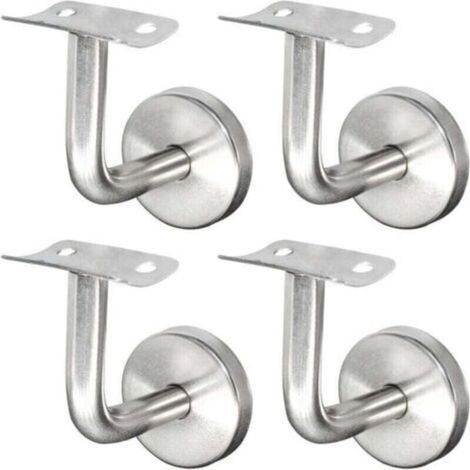 Supports de Main Courante pour Fixation Murale Supports de Rail d'escalier Inox Supports Muraux Supports de Main Courante pour Rampe Escalier Support Mural de Garde-Corps Argent 4 Pièces (1/4)