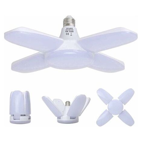 Pair - Lampe Garage E27 60W,Lampe Atelier Blanc Froid 6500K 6800Lm,Déformable avec 4 Panneaux Ajustables, Éclairage Plafond LED, pour Garages (1/5)