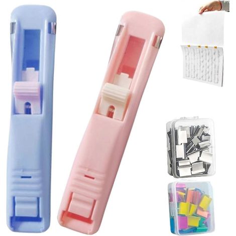 Ensemble de reliure à pinces sans agrafes agrafeuse portable sans perforation 100 pinces réutilisables pour papier (1/5)