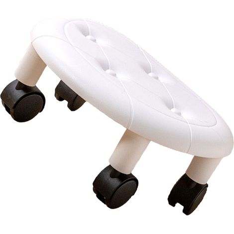 Tabouret bas rond à roulettes en similicuir, avec roulettes universelles, petit tabouret pivotant à roulettes haute capacité pour la maison, blanc (1/5)