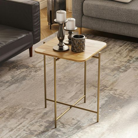 Petite table en bois carrée - structure métal doré JENA (1/5)