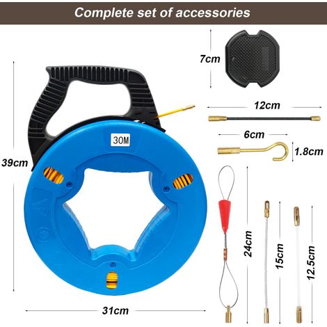 Tire Fil Aiguille Electricien 30M CâBle De Traction En fibre de verre Aide à La RéTraction De Ruban De Poisson Pour CâBle Avec Boîtier Poignée 4mm Tire Fil Electrique Solide pour Travaux électriques