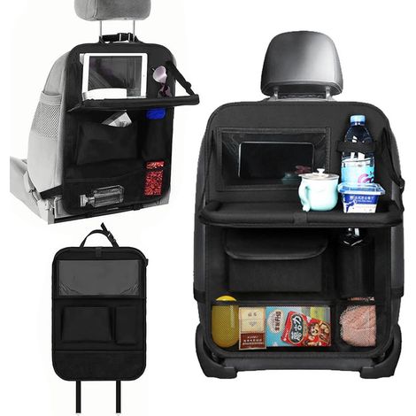 Organisateur Voiture Enfant, Organisateur de Voiture, Organisateur Siege avec Plateau, Kick Mats Imperméabl, Protection Siège Arrière Voiture avec Pochette Transparente pour Tablette