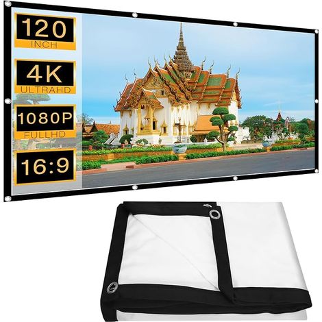 120 Inch Anti-Wrinkle Polyester Fabric Projection Screen, Foldable and Portable Design, Thick Construction, 16:9 HD Format for Home Theater, Office, Camping, Outdoor, Indoor (1/5)