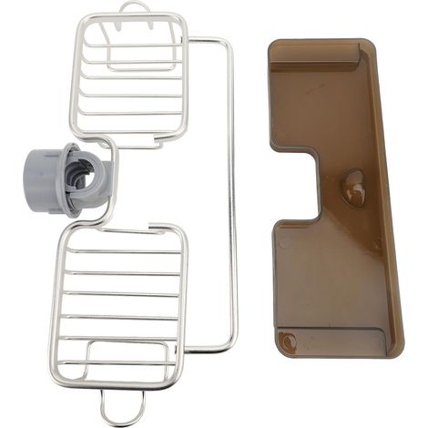 Organisateur de robinet d'évier de cuisine en aluminium et plastique multifonctionnel, gain de place, crochet suspendu, séchage rapide, égouttoir pour brosse et savon argenté (1/5)
