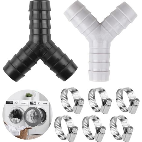 Raccord en Y 2 voies pour évacuation, lave-linge et lave-vaisselle, universel pour tuyaux 16-27 mm, avec 3 colliers de serrage (1/5)