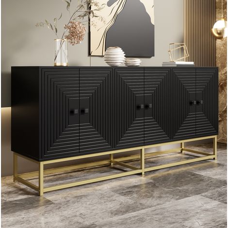 MEUBLIV Credenza 160x38x75,5 cm nera – 3 scomparti a doppia anta, ampio spazio (1/5)
