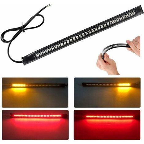 [NEVER USED] Ultra-Thin Motorcycle Tail Light Bar 48 LED 2835 3014 SMD - 12V Universal Flexible LED Strip - LED Brake Assist Indicator License Plate Light for Motorcycle (Red + Amber),