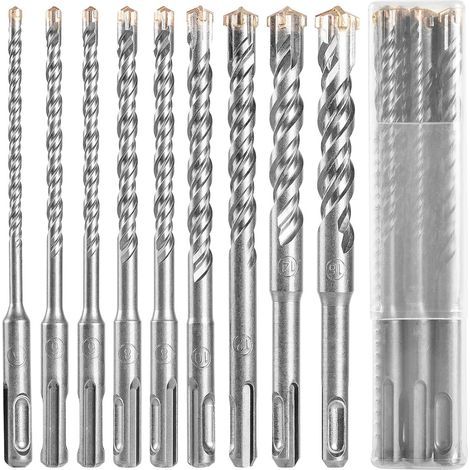 Foret béton SDS , 9pcs (5 Mm 16x160 Mm) foret carrelage, foret Coffret de mèches et burins pour un perforateur , Forets Transversaux Pour Béton, Brique, Pierre, Naturelle, Métal (1/5)