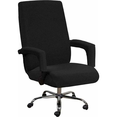 Housse de chaise de bureau avec accoudoir - Résistante à la poussière - Souple - Universelle - Extensible - Antidérapante - Lavable - Amovible - Noir (1/5)