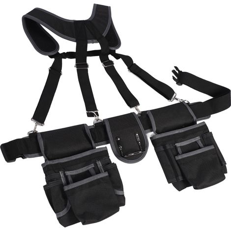 Ceinture porte-outils d'électricien à 12 poches, en nylon polyester 1680D avec sangle, idéale pour les charpentiers, les électriciens et les couvreurs. (1/5)
