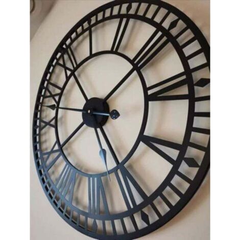 Horloge de jardin résistante aux intempéries - Rétro - Chiffres romains - Vintage - Simple - Art en fer - Horloge d'extérieur - Fonctionnement à piles - Silencieuse - 40 cm (1/4)