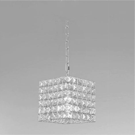 TrAdE Shop Traesio - Lampadario Sospeso Cubo Con Cristalli Lampada Luce E27 Argento Quadrato 32323 - (1/5)