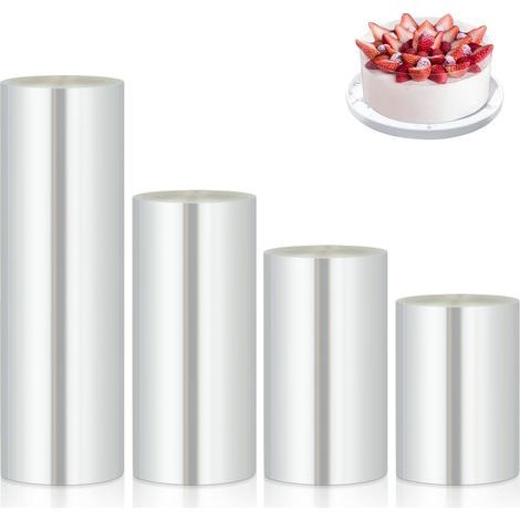 Rodoide Transparent Patisserie 4 Rouleaux, Rhodoid patisserie 6cm/8cm/10cm/15cmx10m, Rhodoïde Feuille, Patisserie Film Bordure Gâteau Réutilisable en Acétate pour Entourer Les Gâteaux (1/5)