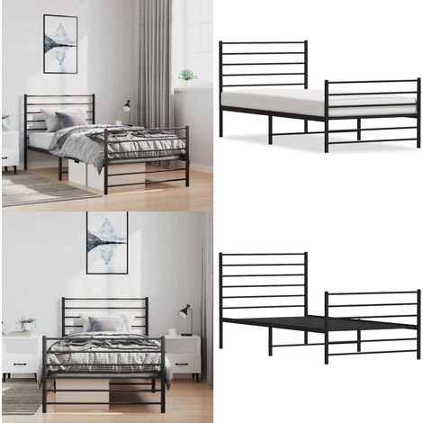 Cadre de lit métal sans matelas avec pied de lit noir 100x190cm - Cadre De Lit - Lit Double - Lit Metal - Literie - Meuble Chambre - Home & Living (1/5)