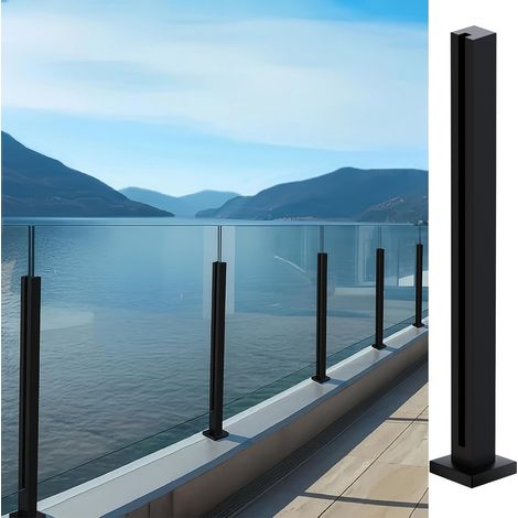 Garde-corps en Verre Acier Inoxydable - 100cm Poteau de Balustrade en Verre Noir, Système de Balustrade en avec Robinets, Fentes pour Terrasse, Balcon, Piscine, Jardin (1/5)