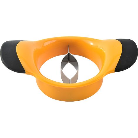 Coupe-mangue - Coupe-mangue multifonctionnel - Pour trancher et dénoyauter - Ustensile de cuisine - Jaune - Acier inoxydable (1/5)