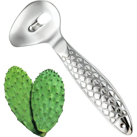 Éplucheur à cactus en acier inoxydable – Cuillère robuste anti-dérapante – Manche long forme poisson – Pour nopales et cuisine mexicaine (1/5)