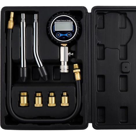 Testeur de Compression, Automotive Coffret testeur de Compression, Moteurs Testeur de Compression, Moteur Essence Outil de Diagnostic de Manomètre avec Boîtier pour Moto, Auto (Noir)