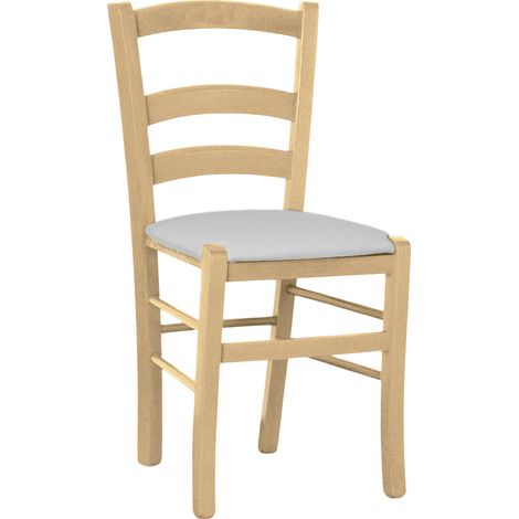 Sedia legno venezia naturale con seduta similpelle grigio chiaro