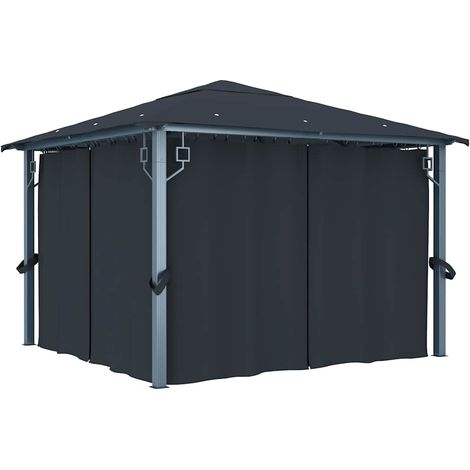 Tonnelle avec rideau 300x300 cm Anthracite Aluminium (1/5)