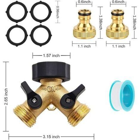 Robinet double pour lave-linge, distributeur en Y à 2 voies, raccord en Y avec 2 séparateurs de tuyaux pour le raccordement de 2 appareils. (1/4)