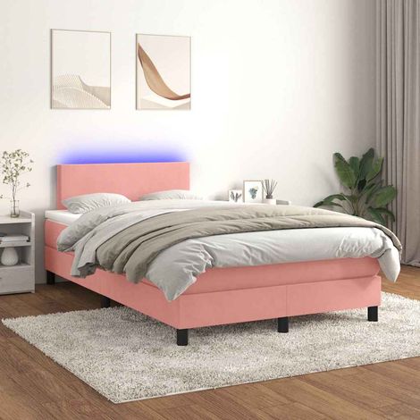 Cama box spring colchón y LED terciopelo rosa 120x200 cm (1/5)