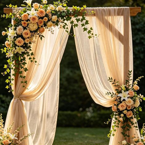 Tenture Mariage Voilage Champagne Arche Tenture Rideau en Tulle Tissu D'organza pour Drapé Arche pour Décoration de Cérémonie Fête Toile de Fond (1.6x8m ) (1/5)