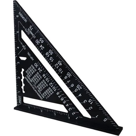 Équerre triangulaire noire 7 pouces en aluminium pour menuiserie, règle d'angle droit impériale, outil de mesure bois, triangle de charpentier précis (1/5)