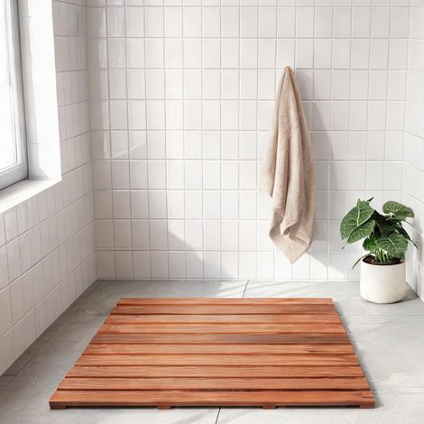 Dalle de douche en bois exotique antidérapante 80 x 48 cm (1/5)