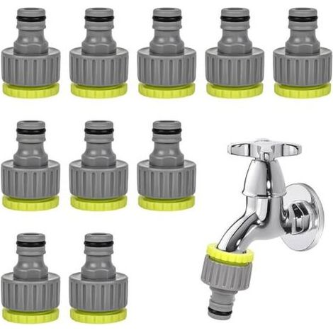 Lot de 10 adaptateurs pour robinet de jardin, raccord de tuyau en plastique, raccord de tuyau 1/2", 3/4", 2 en 1, filetage de robinet pour arrosage (1/5)
