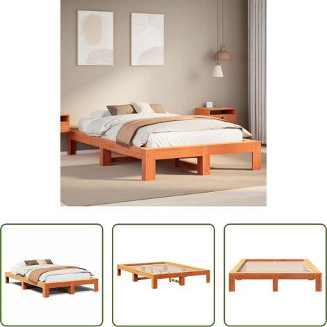 vidaXL Sommier à lattes -  Cadre de lit sans matelas cire marron 135x190cm bois pin massif (1/5)