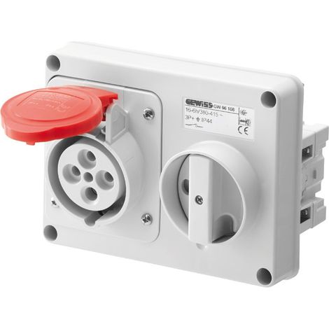 Prise verrouillée Gewiss 3P+T 16A IP44 380V sans boîte GW66108 (1/3)