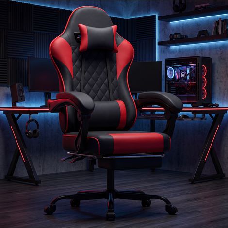 Chaise gaming ergonomique en PVC noir et gris avec repose-pieds et soutien lombaire - CHICFURN (1/5)