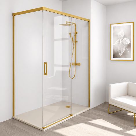 Eckdusche mit Schiebetür und Seitenwand MUSE gold - Glas 6 mm / 75 cm