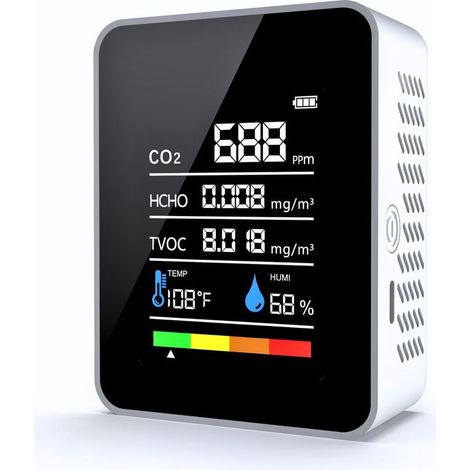 Moniteur De Qualité De L'Air Intérieur, 5 en 1 Detecteur CO2 /Formaldéhyde HCHO/TVOC/Temp Humi, Appareils Mesurant Qualité Air IntéRieur avec Moniteur (1/5)