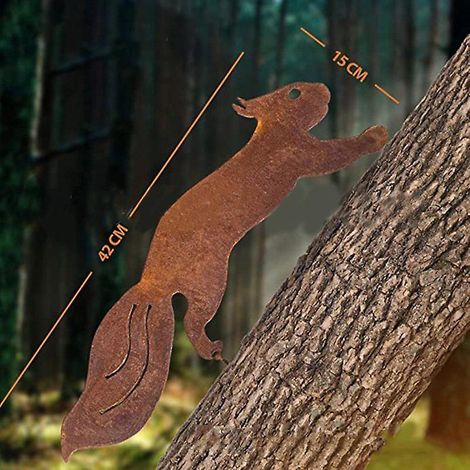 Eichhörnchen-Baumschmuck – Gartendekoration aus Metall – 42 cm – Natürliche Rostpatina (1/5)