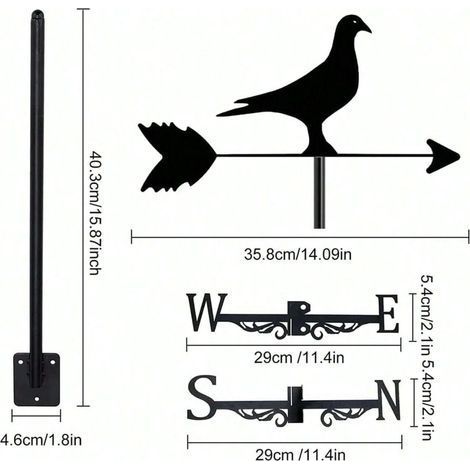 Girouette décorative d'extérieur en forme de pigeon, idéale pour les fermes, les jardins et les patios-Chrom (1/5)