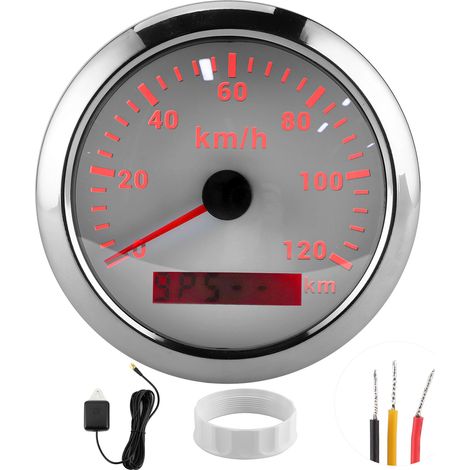 Compteur GPS 85mm 120km/h Indicateur de Vitesse Odomètre pour Bateau Yacht Hors-bord Voiture Moto Engins de Chantier Cadran Blanc (1/5)