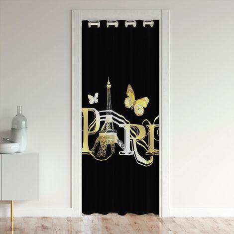 La Tour Eiffel Rideau De Porte 106x203cm Paris Rideaux Interieur Salon Chambre Home Décor Paris Décor Valentines Papillons Gold Noir Rideau Occultant Rideaux Exterieur D'Entrée - 106x203cm(LxH) (1/5)