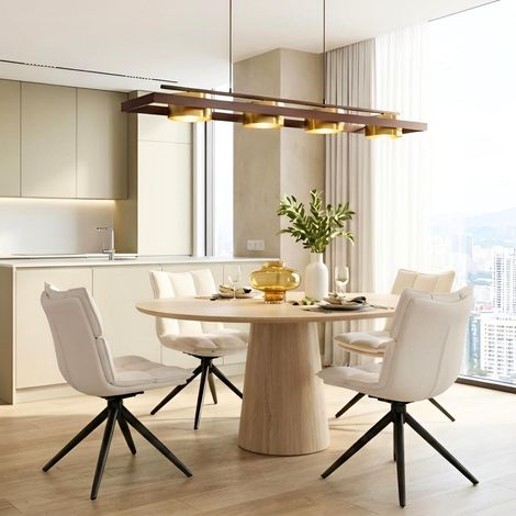 Esszimmerstühle 4er Set drehbar mit Doppelkissen und Metallbeinen, Beige (1/5)