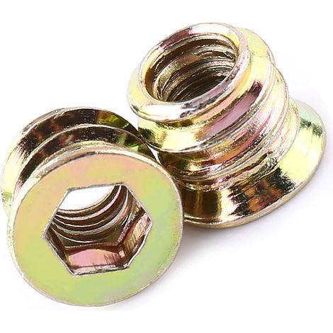 Écrous à bois à visser en acier au carbone zingué, tête hexagonale creuse, filetage M6 x 10 mm, pour meubles et assemblages bois (1/5)