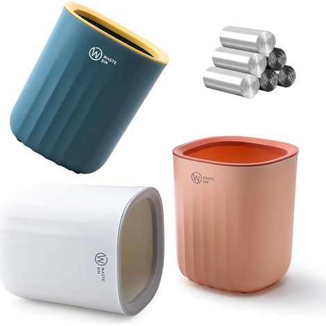 Lot de 3 mini poubelles de table, petites, avec 4 roulettes, design compact, 13,7 x 12,7 x 15 cm, poubelle de table colorée pour le lavabo, le bureau (1/5)