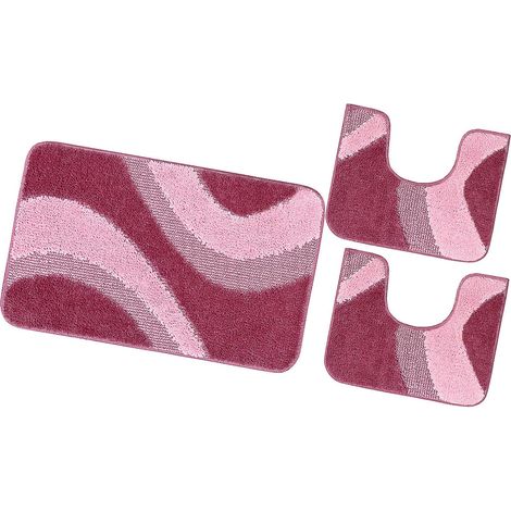Tapis de bain Parure Set 3 Pièces Antidérapant Shaggy 3D Moderne Absorbant Lavable - Violet (1/4)