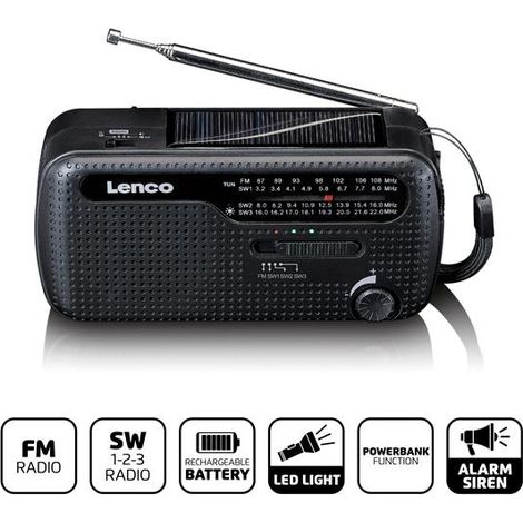 Radiolinterna de emergencia portatil de cuerda y banco de energia en uno negro