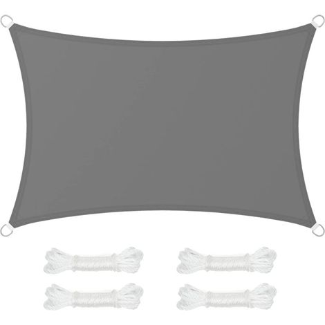Voile d'Ombrage 2 x 3 m, Hydrofuge Colonne d’Eau de 665 mm, Polyester Anti-déchirure, Protection UV 93%, Terrasse, Jardin, Balcon, Rectangulaire, Cordes de 2 m, Gris Anthracite (1/4)