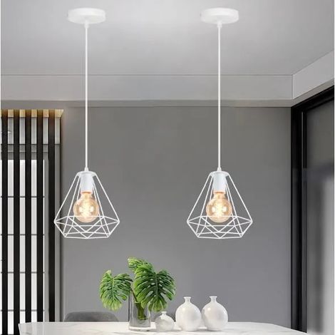Yowei Lot de 2 Lustre en Cage Retro Suspension Luminaire Industriel Fer Lampe de Plafonde Style Edison pour Salon Chambre (1/4)