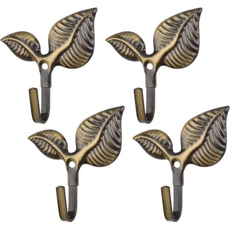 Lot de 4 embrasses de rideaux en forme de feuille de style rétro vintage, fixation murale, embrasse de porte, serviette, manteau, crochet en fer vert bronze (1/4)